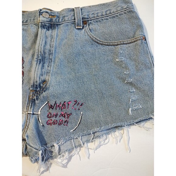 Denim Levi  Cutoff HOT PANTS SHORT Shorts  Frayed Hippie Distressed Large VTG 36 - Picture 4 of 10